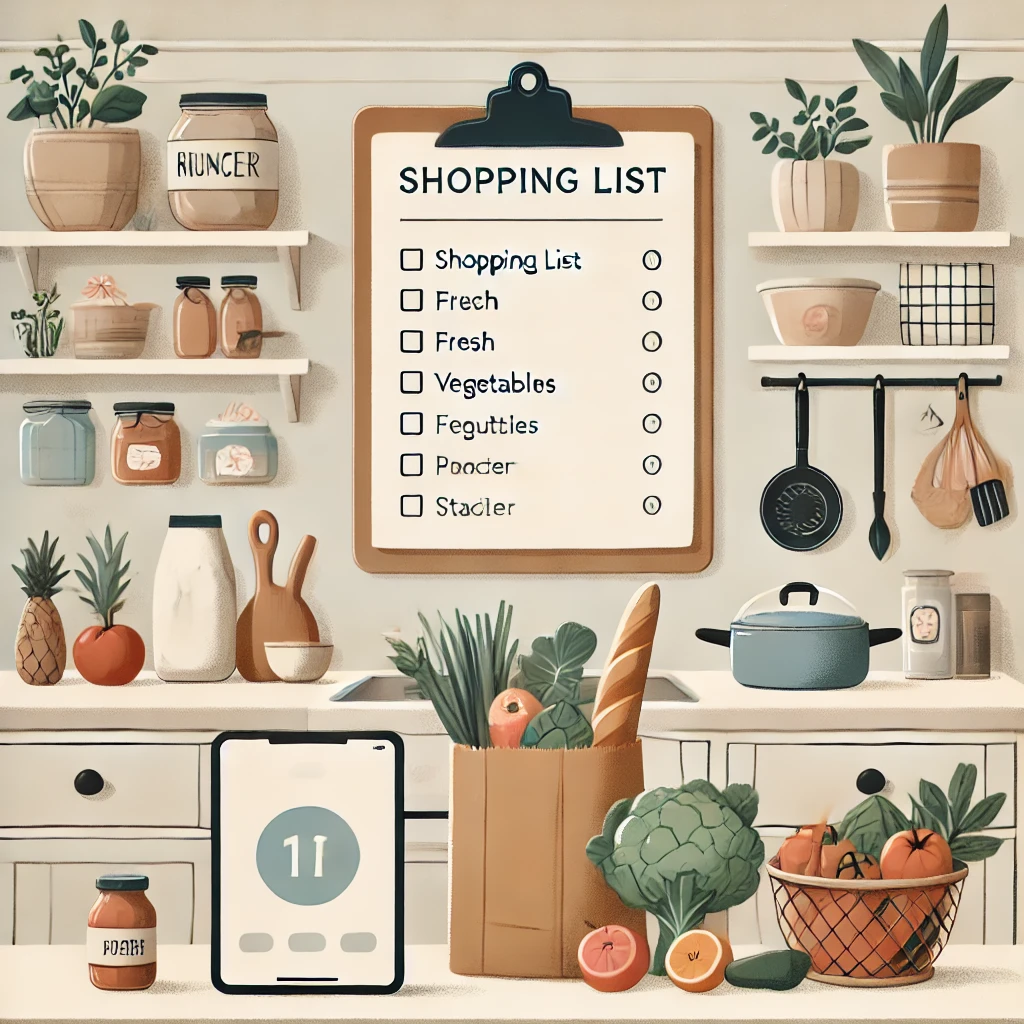 Showing how to save money on groceries by doing a list.